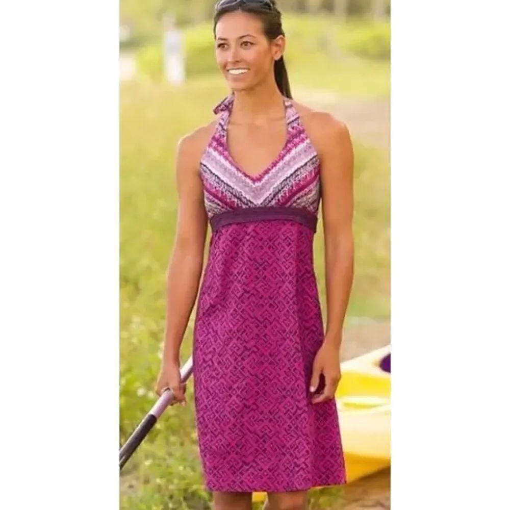 ATHLETA Pack Everywhere pink print Sporty SUN Pool Halter DRESS sz 10